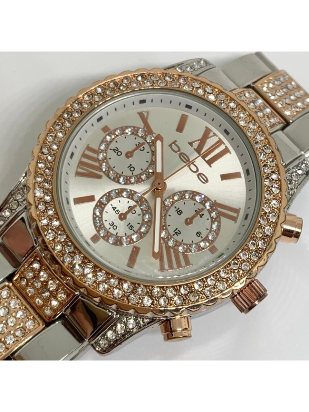 Bebe Women's two tone rhinestones Watch 38mm quartz analog 6” running - Picture 2 of 7